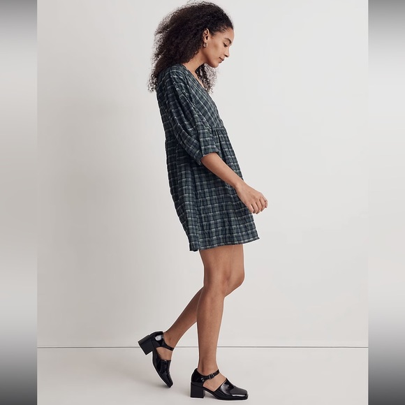 K1 Marianna Puff-Sleeve Mini Dress in Plaid - Picture 3 of 10